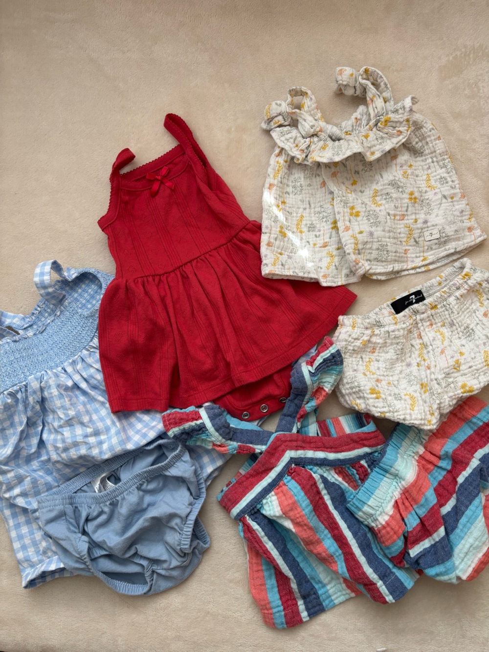 Baby girl 3-6m lot of 4 matching outfits set red white blue romper dress shorts